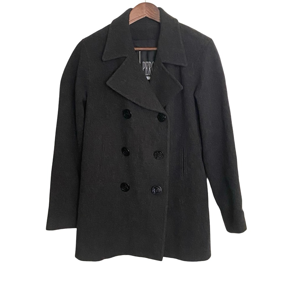 J Percy Wool Peacoat Charcoal Double Breasted Coat Women Size 2 USA Vintage